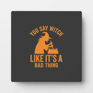 Funny Witch Cauldron Halloween Plaque