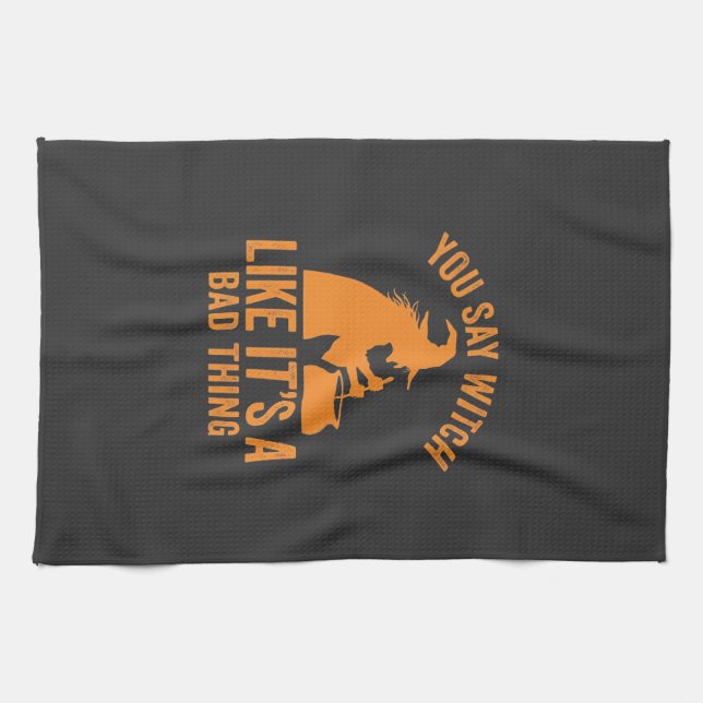 Funny Witch Cauldron Halloween Tea Towel (Horizontal)