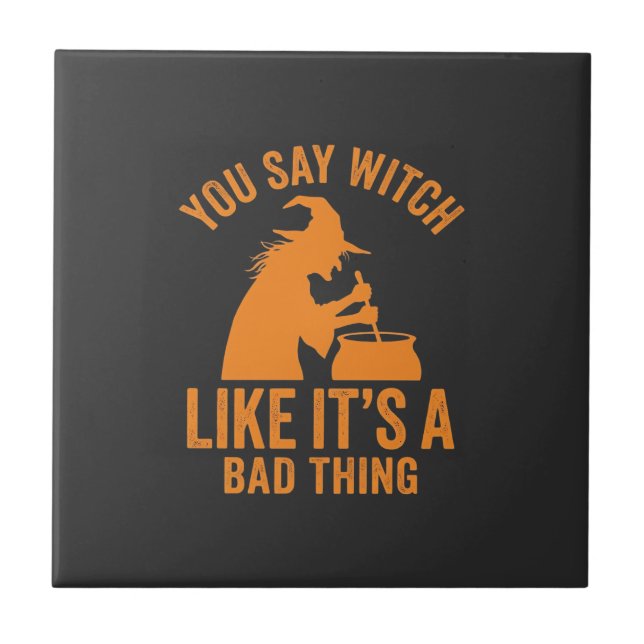 Funny Witch Cauldron Halloween Tile (Front)