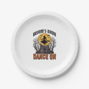 Funny Witch Dancer Vintage Halloween Engraving Shi Paper Plate