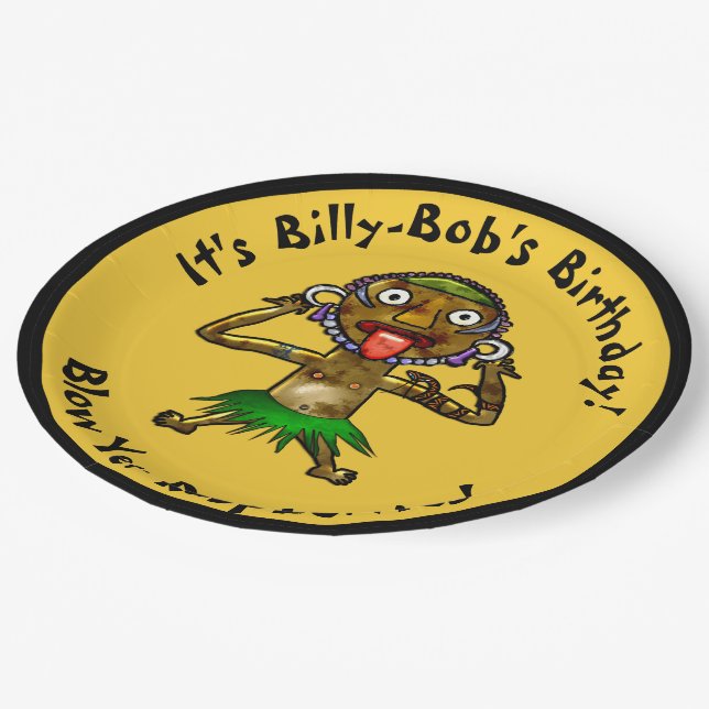 Funny Witch Doctor Tiki Party - Personalised Paper Plate (Angled)
