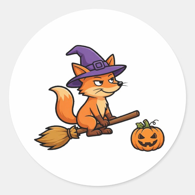Funny Witch Fox Halloween Sticker (Front)