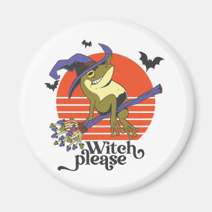 Funny Witch Frog Riding Broomstick Halloween Magnet