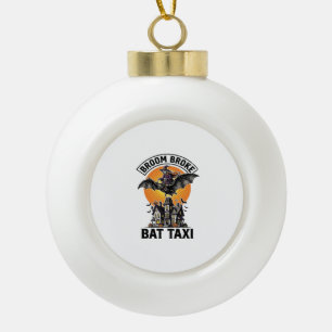 Funny Witch Halloween Broom Broke Bat Ride_1 Ceramic Ball Christmas Ornament