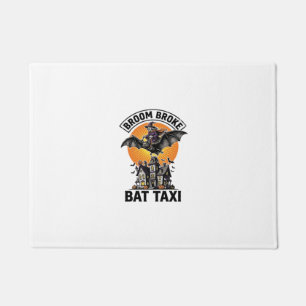 Funny Witch Halloween Broom Broke Bat Ride_1 Doormat