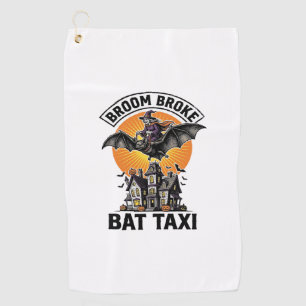 Funny Witch Halloween Broom Broke Bat Ride_1 Golf Towel