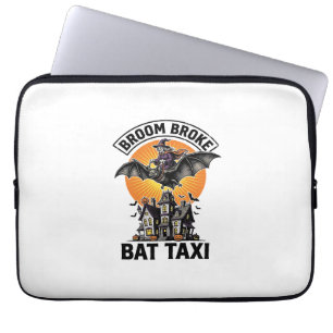 Funny Witch Halloween Broom Broke Bat Ride_1 Laptop Sleeve