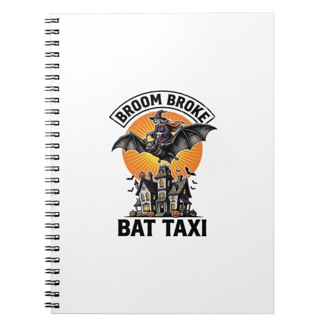 Funny Witch Halloween Broom Broke Bat Ride_1 Notebook (Front)