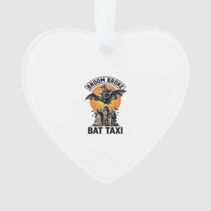 Funny Witch Halloween Broom Broke Bat Ride_1 Ornament