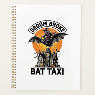Funny Witch Halloween Broom Broke Bat Ride_1 Planner
