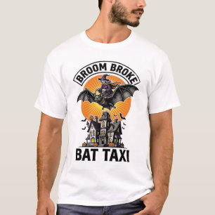 Funny Witch Halloween Broom Broke Bat Ride_1 T-Shirt