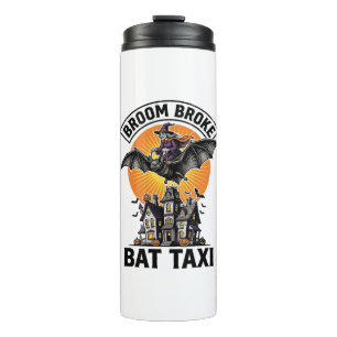 Funny Witch Halloween Broom Broke Bat Ride_1 Thermal Tumbler