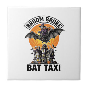 Funny Witch Halloween Broom Broke Bat Ride_1 Tile