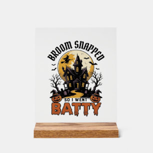 Funny Witch Halloween Haunted House Batty Graphic Acrylic Sign