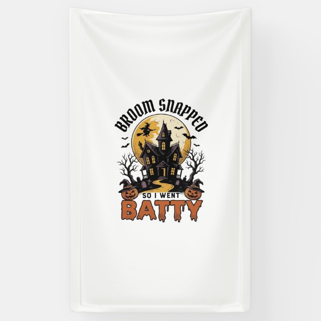 Funny Witch Halloween Haunted House Batty Graphic  Banner (Vertical)