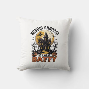 Funny Witch Halloween Haunted House Batty Graphic Cushion