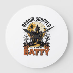 Funny Witch Halloween Haunted House Batty Graphic Large Clock