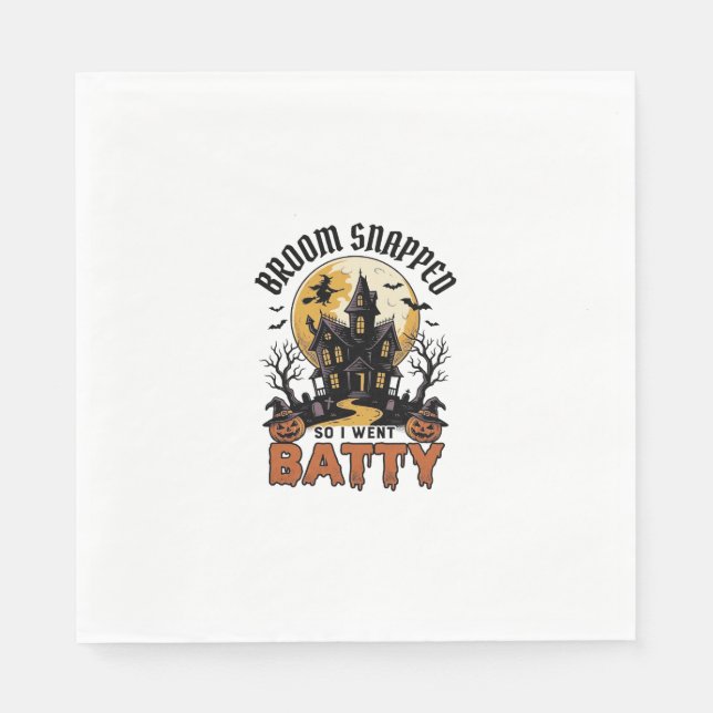 Funny Witch Halloween Haunted House Batty Graphic  Napkin (Front)