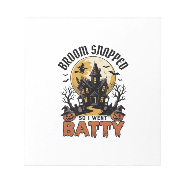 Funny Witch Halloween Haunted House Batty Graphic  Notepad (Front)