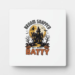Funny Witch Halloween Haunted House Batty Graphic Plaque