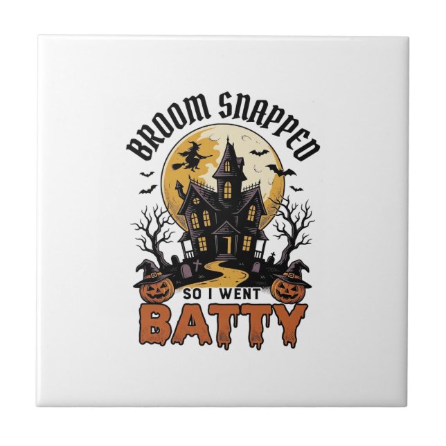 Funny Witch Halloween Haunted House Batty Graphic  Tile (Front)