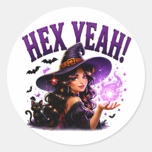 ✨ Funny Witch Halloween Pun Saying 🧙 Classic Round Sticker