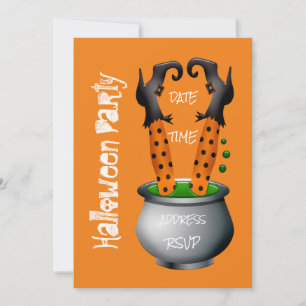 Funny witch in cauldron Halloween Party Invitation