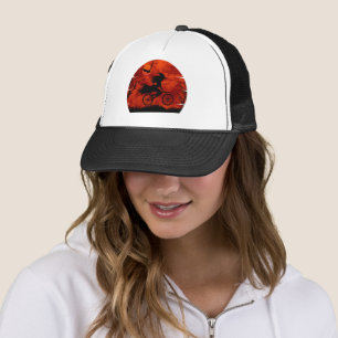 FUNNY WITCH ON BIKE HALLOWEEN COSTUME  TRUCKER HAT