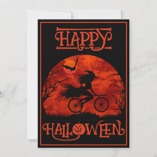 FUNNY WITCH ON BIKE HALLOWEEN EVENT INVITATION