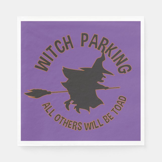 Funny Witch Parking Halloween Party Napkin (Front)