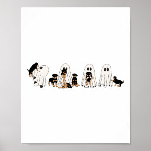 Funny Witch Rottweiler Dog Ghosts In Boo Sheet Hal Poster