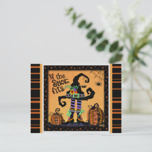 Funny Witch Shoe Fits Quote Halloween Postcard