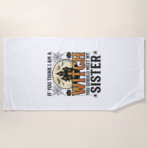 Funny Witch Sister Halloween Vintage Graphic_1 Beach Towel