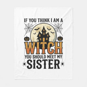 Funny Witch Sister Halloween Vintage Graphic_1 Fleece Blanket