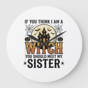 Funny Witch Sister Halloween Vintage Graphic_1 Large Clock