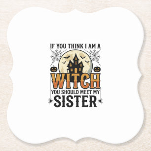 Funny Witch Sister Halloween Vintage Graphic_1 Paper Coaster