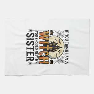Funny Witch Sister Halloween Vintage Graphic_1 Tea Towel