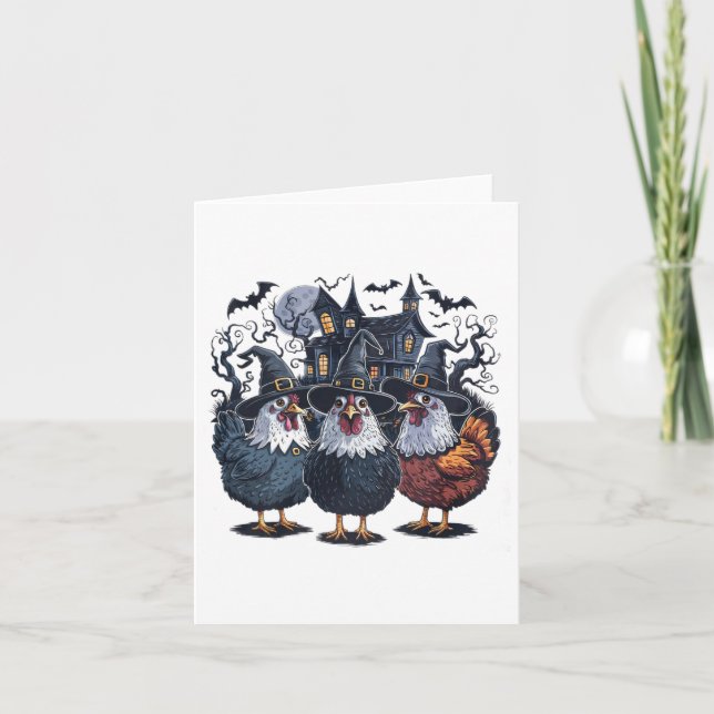 Funny Witch Spooky Chicken Halloween  Card (Front)