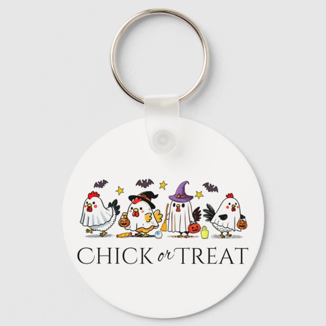 Funny Witch Spooky Chicken Halloween Costume Chick Key Ring (Front)