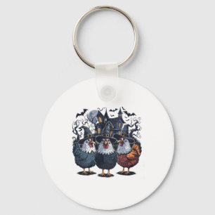 Funny Witch Spooky Chicken Halloween Key Ring