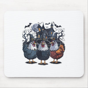 Funny Witch Spooky Chicken Halloween Mouse Mat