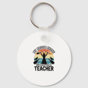 Funny Witch Teacher Broken Broom Halloween Design_ Key Ring