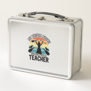 Funny Witch Teacher Broken Broom Halloween Design_ Metal Lunch Box