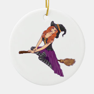 Funny witch witchy vibes halloween women girl ceramic tree decoration