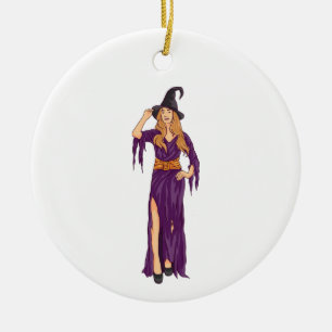 Funny witch witchy vibes halloween women girl ceramic tree decoration