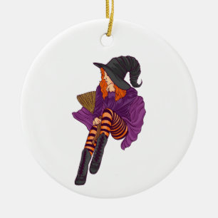 Funny witch witchy vibes halloween women girl ceramic tree decoration