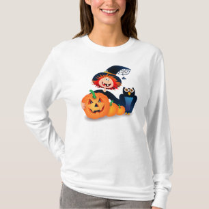 Funny witch with owl and pumpkins T-Shirt