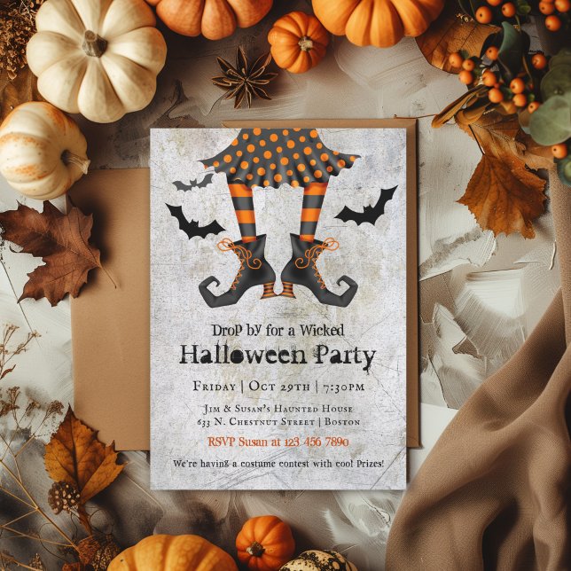 Funny Witches Legs Wicked Halloween Party Invitation (Available in both printed and instant download digital formats.)