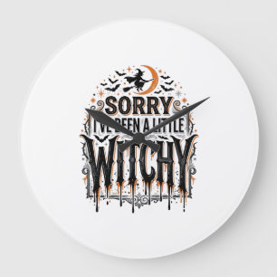 Funny Witchy Halloween Vintage Engraving Shirt Des Large Clock