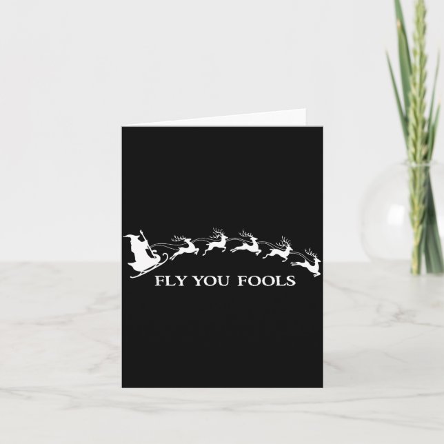 Funny Witchy Wizard Fly You Fools Sleighing Christ Card (Front)